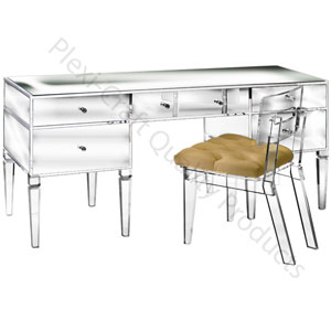 Clear Acrylic 5-Drawer Mirrored Desk