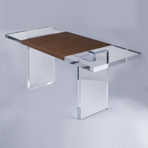 Buy Plexi-Craft Leather Wrap Slab Desk in NYC | Clear Acrylic Work Table
