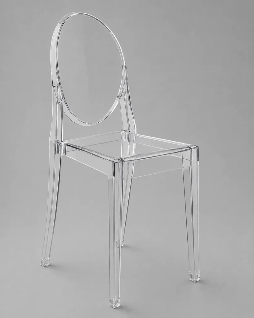 Transparent ghost-style acrylic chair with modern minimalist design