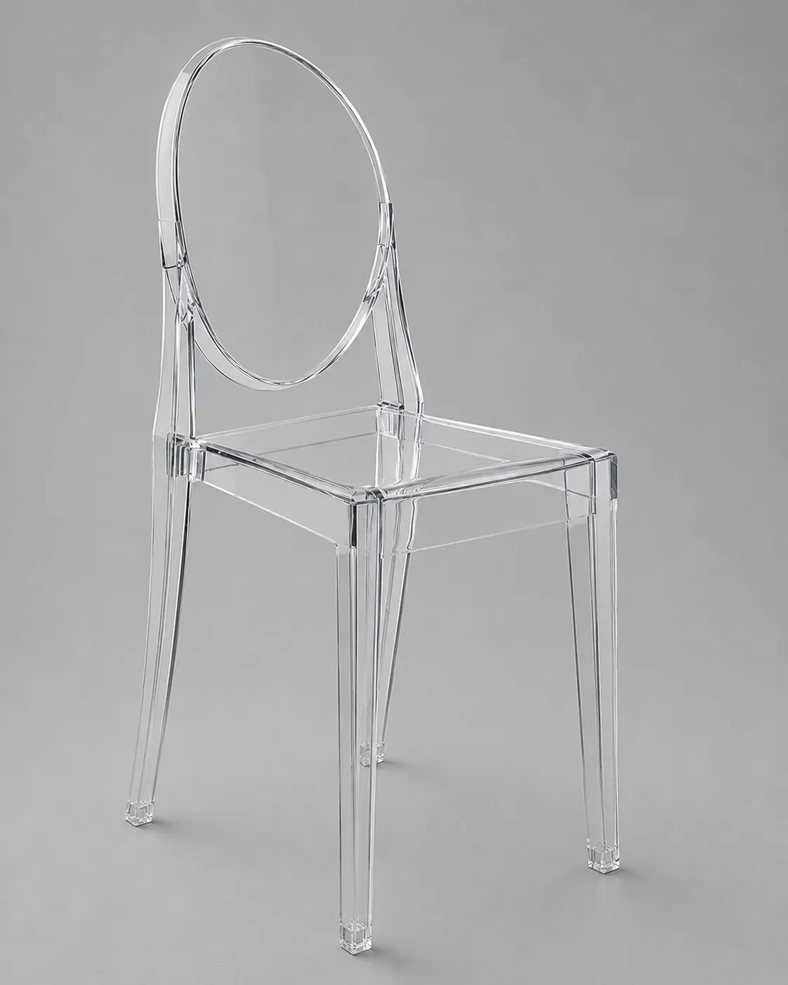 Transparent ghost-style acrylic chair with modern minimalist design